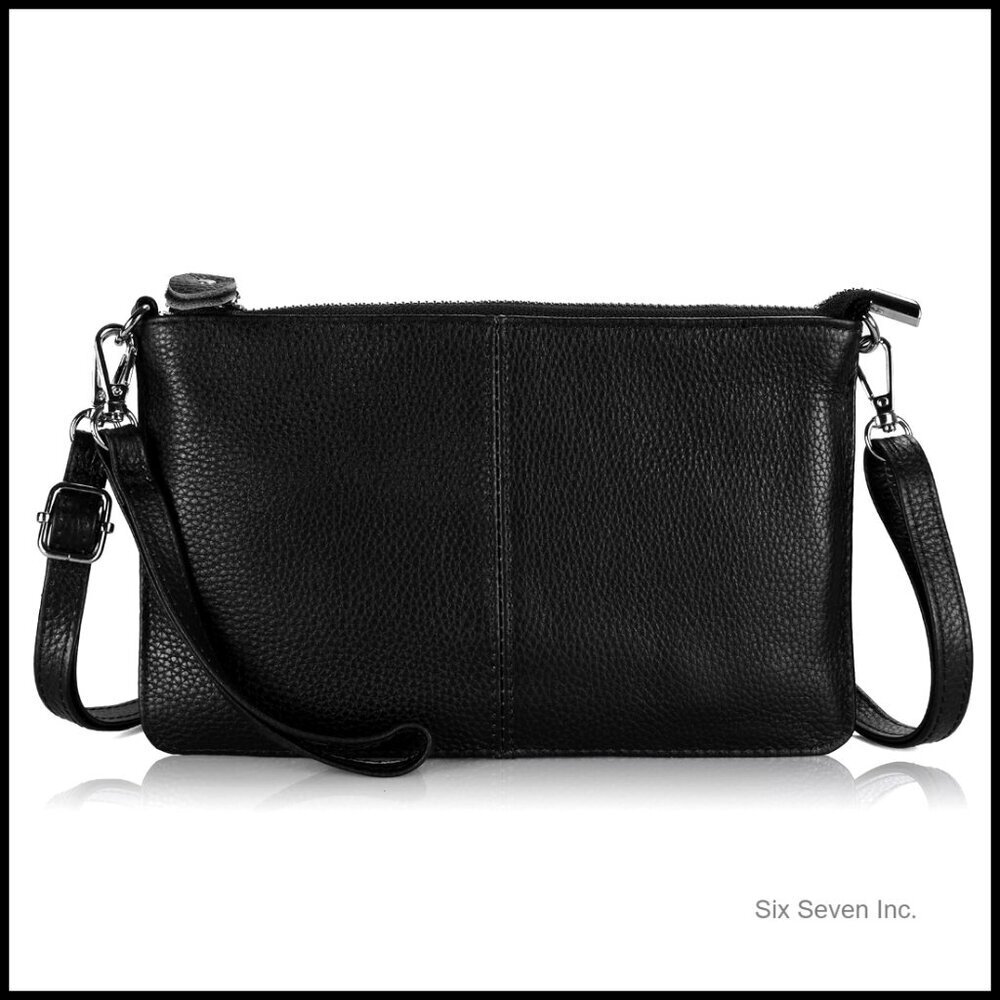 Genuine Leather Wristlet Clutch Crossbody Bag RFID Blocking Card Slots